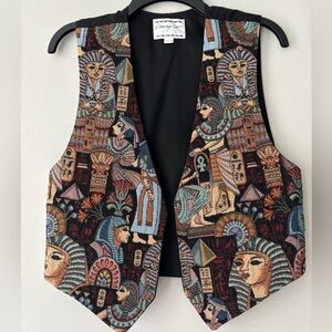 Vintage Retro Embroidered Egyptian Indie mummy Cleopatra Whimsygoth Vest Medium